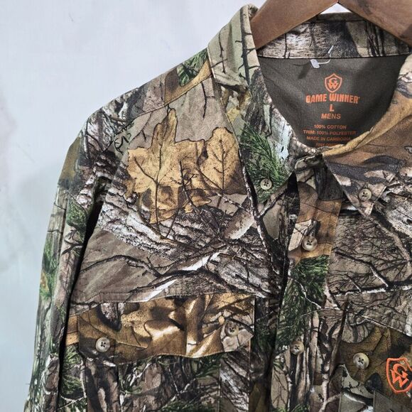 Game Winner Shirt Mens Large Camo Long Sleeve Cotton Button Up Realtree Hunting - Picture 2 of 8